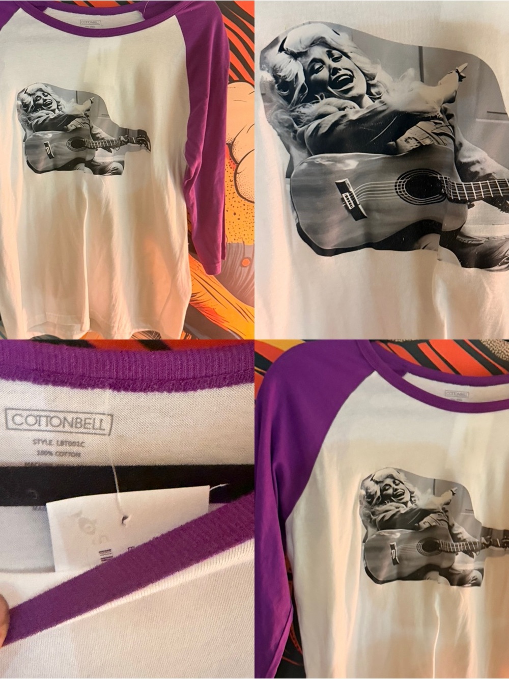 NWT CUSTOM ONE OF A KIND DOLLY PARTON BASEBALL TEE SHIRT MEDIUM